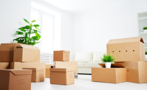 cardboard boxes in an empty apartment